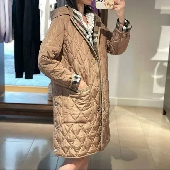 Burberry Tan Quilted Hooded Jacket L - Picture 5 of 10